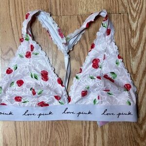 Victorias Secret Pink Lace Bralette With Cherries Size Large